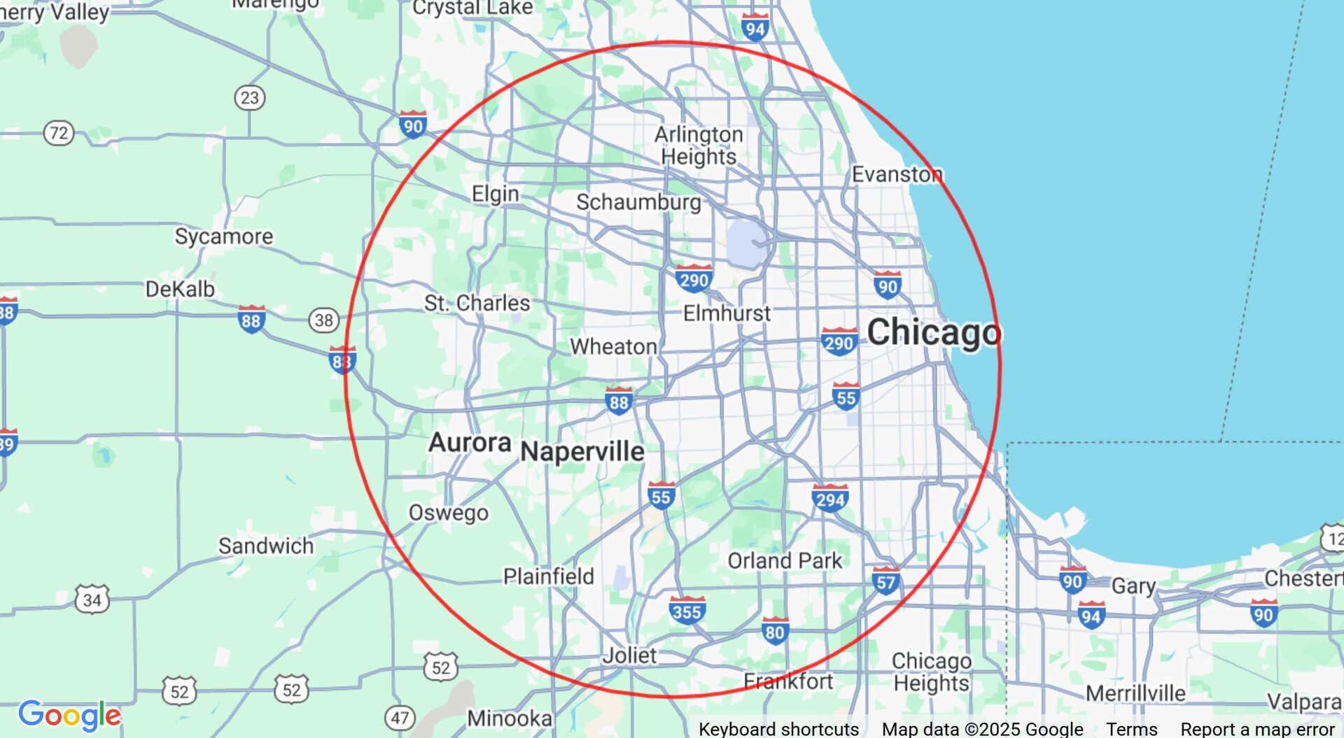 25mi radius map of 209 eisenhower ln.s.lombard il 60148 min